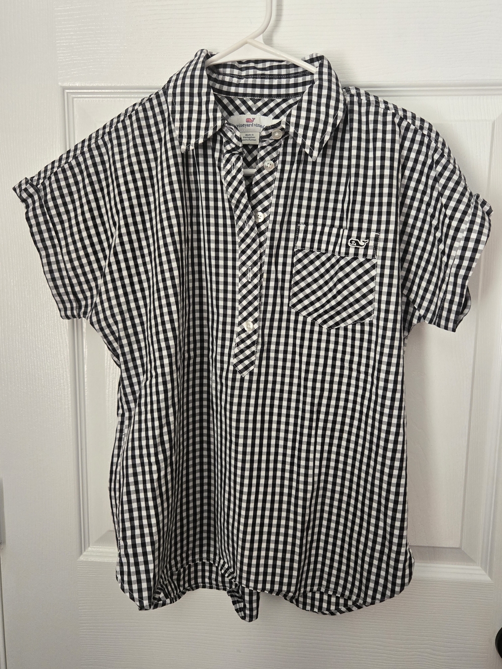 Vineyard Vines Black and White Gingham Short-Sleeve Button-Down Shirt